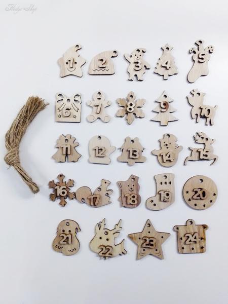 24 Adventskalender Holzfiguren mit Zahl